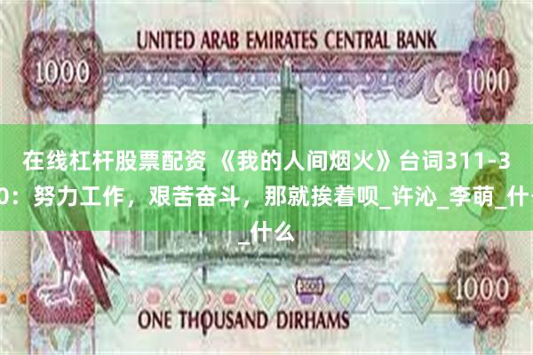 在线杠杆股票配资 《我的人间烟火》台词311-320：努力工